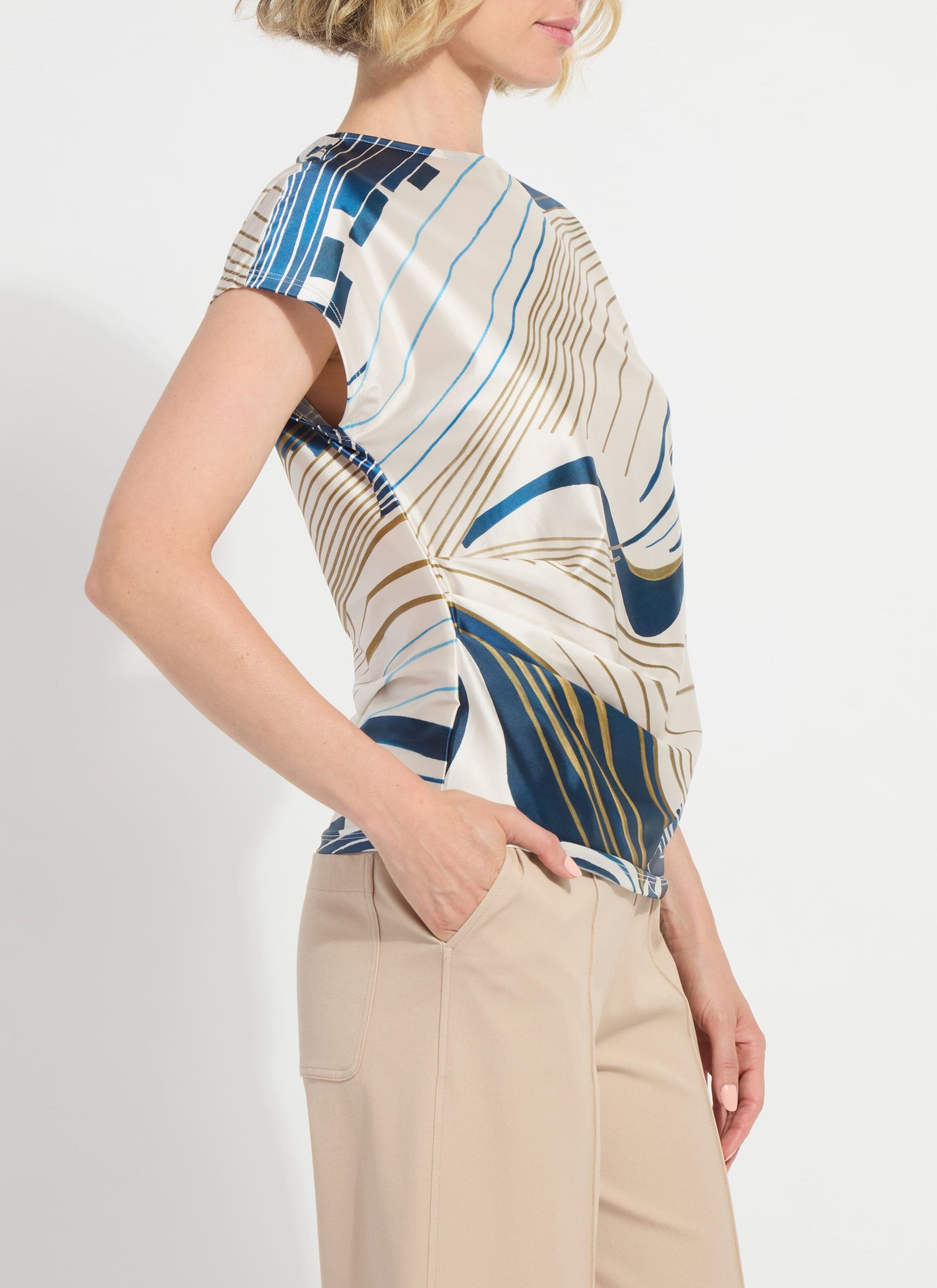 Lysse Faride Side Pleated Printed Top Block Puzzle