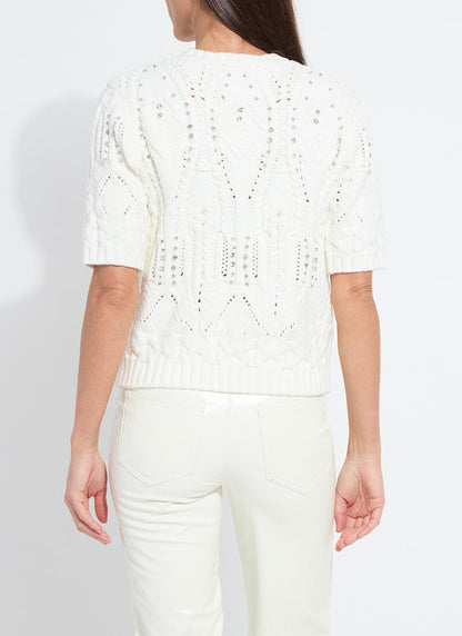 Lysse Hadley Cozy Short Sleeve Embellished Cable Sweater Grey Melange