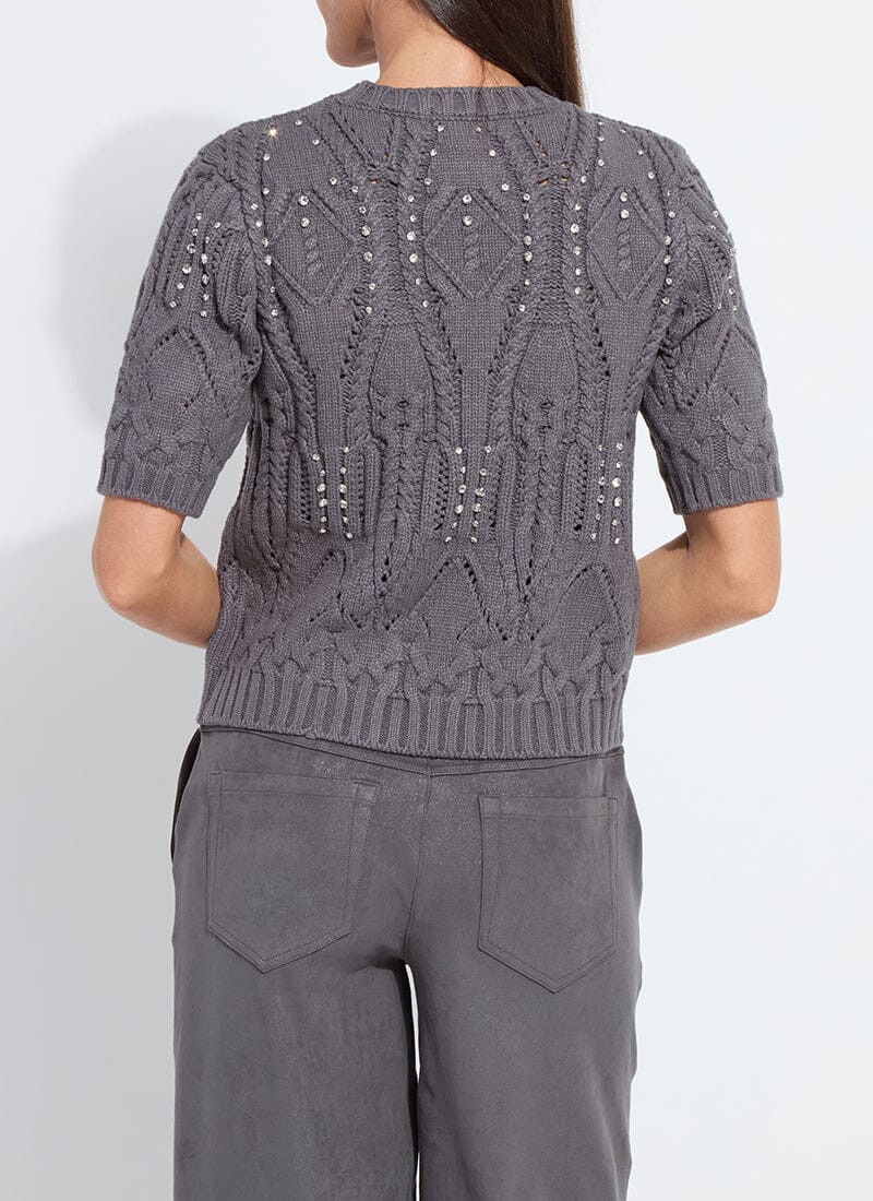 Lysse Hadley Cozy Short Sleeve Embellished Cable Sweater Grey Melange