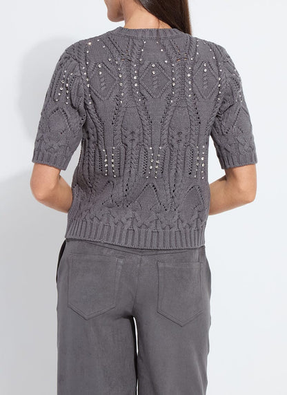 Lysse Hadley Cozy Short Sleeve Embellished Cable Sweater Grey Melange