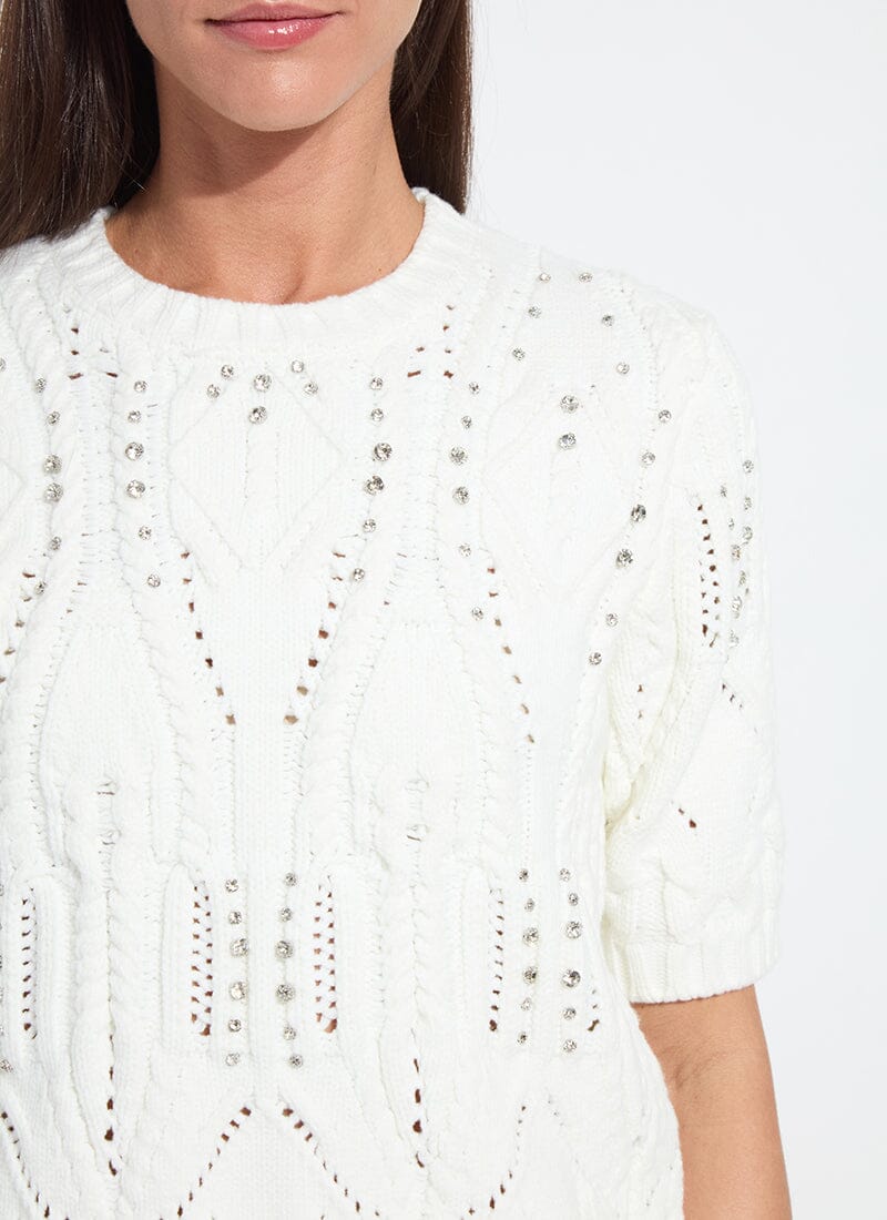 Lysse Hadley Cozy Short Sleeve Embellished Cable Sweater Grey Melange