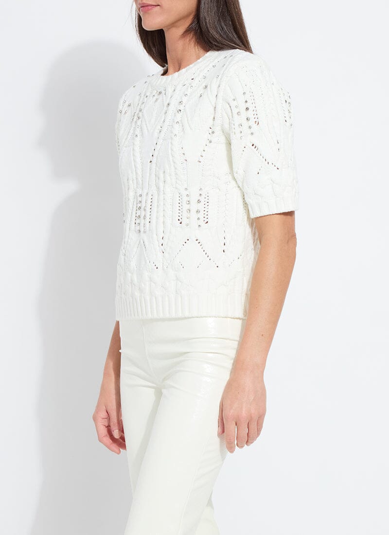 Lysse Hadley Cozy Short Sleeve Embellished Cable Sweater Grey Melange