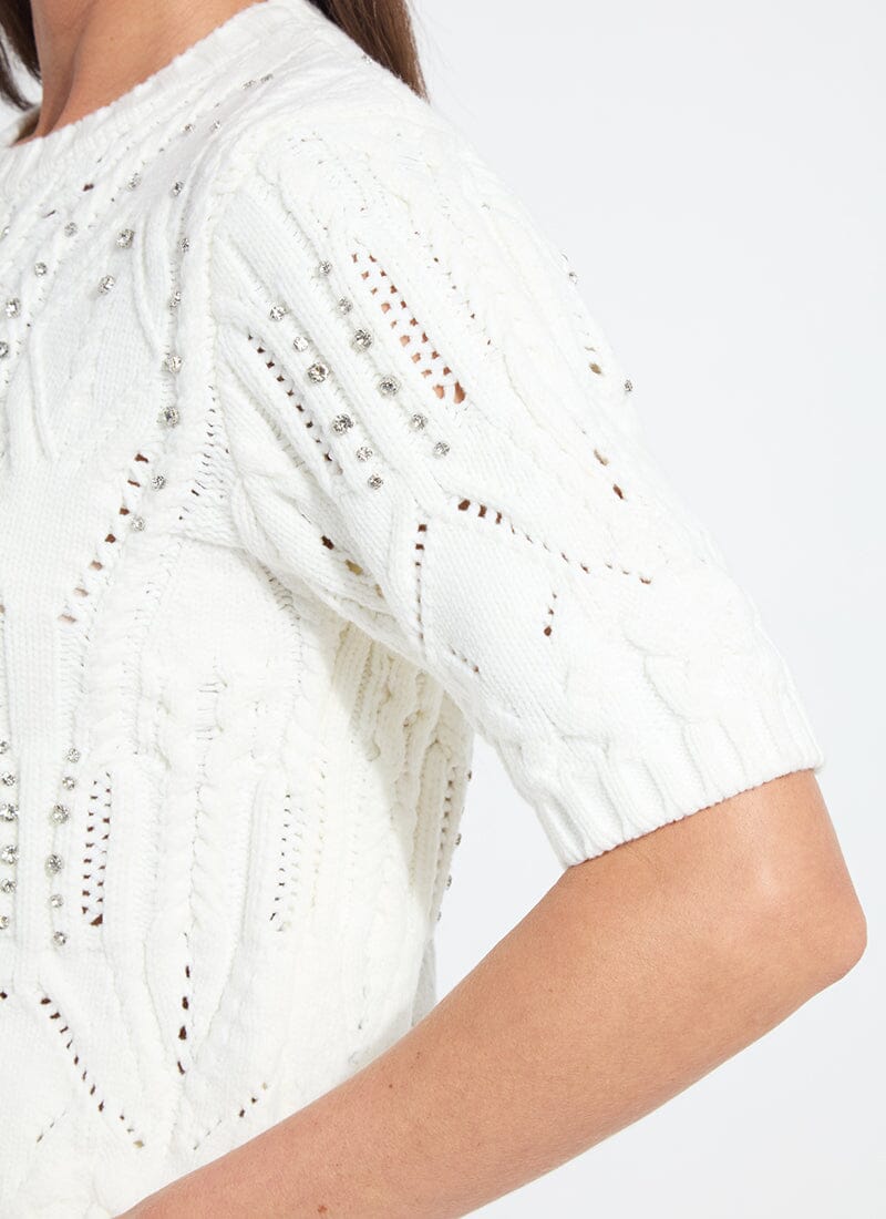 Lysse Hadley Cozy Short Sleeve Embellished Cable Sweater Grey Melange