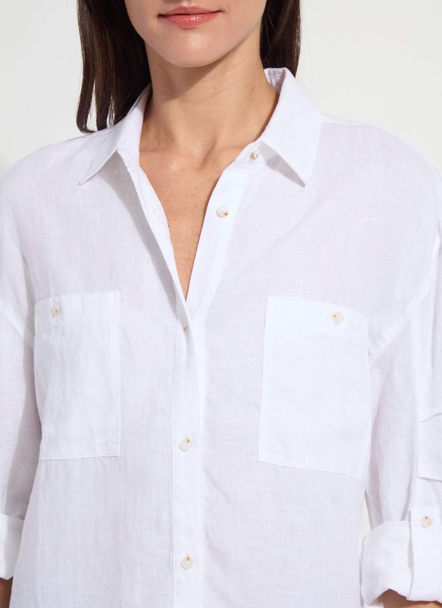 Lysse Rose Roll Tab Utility Linen Shirt Red Kiss