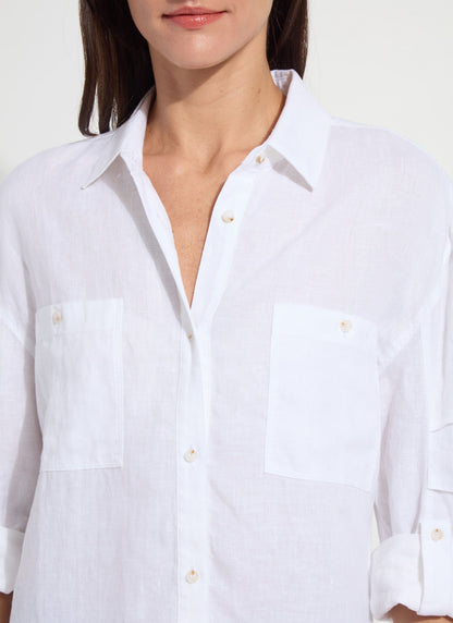Lysse Rose Roll Tab Utility Linen Shirt Red Kiss
