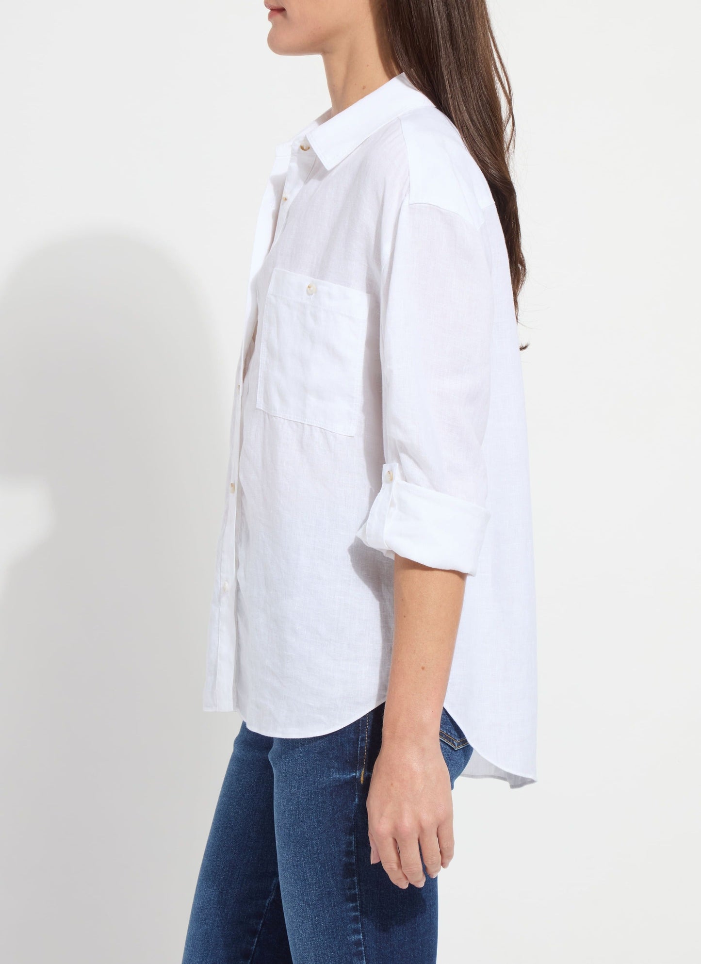 Lysse Rose Roll Tab Utility Linen Shirt Red Kiss