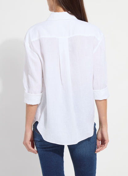 Lysse Rose Roll Tab Utility Linen Shirt Red Kiss