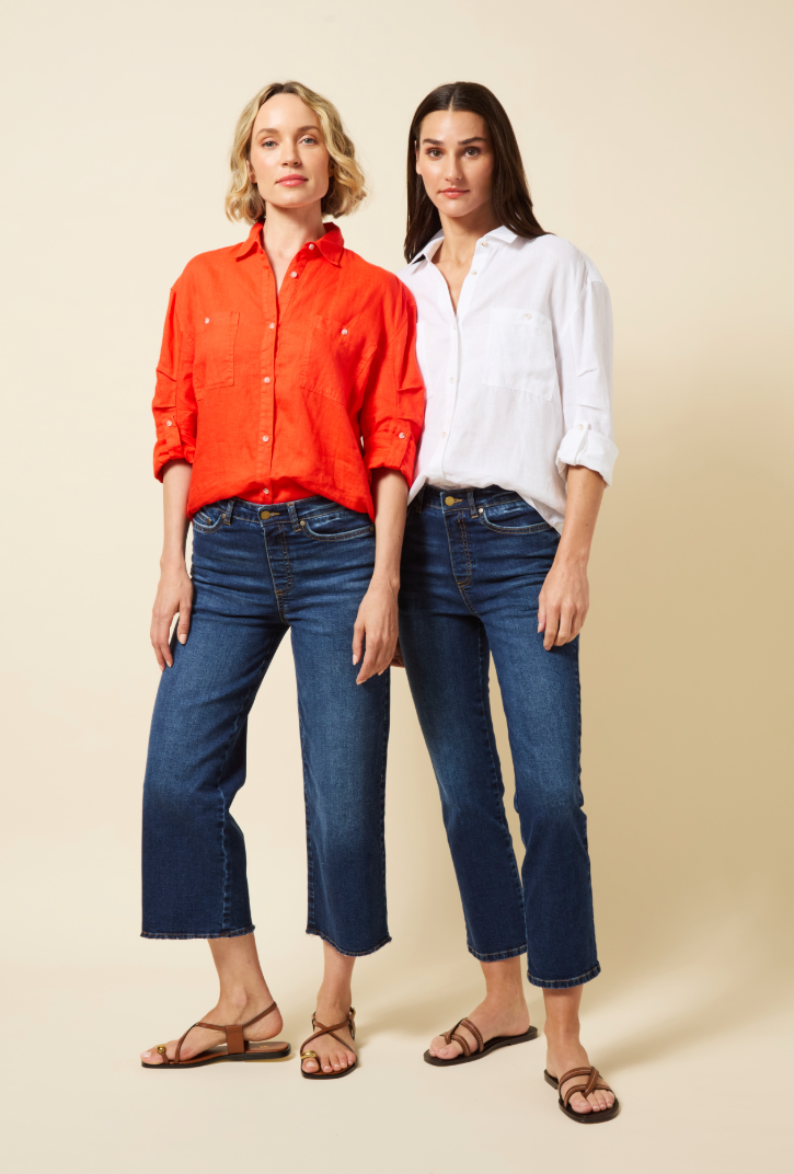 Lysse Rose Roll Tab Utility Linen Shirt Red Kiss