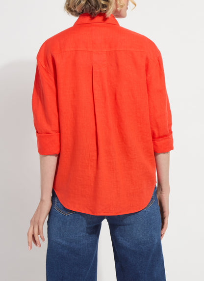 Lysse Rose Roll Tab Utility Linen Shirt Red Kiss