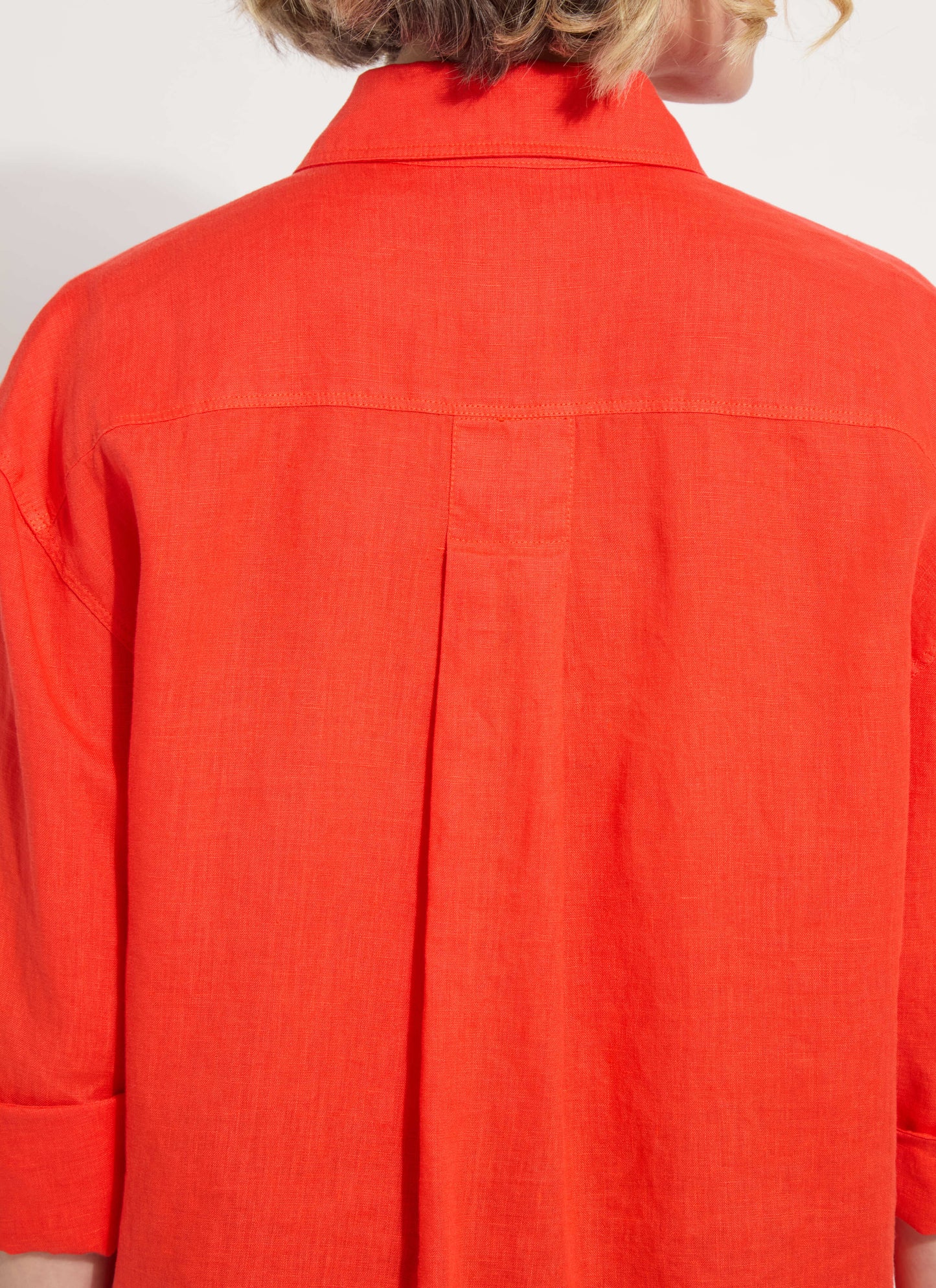 Lysse Rose Roll Tab Utility Linen Shirt Red Kiss