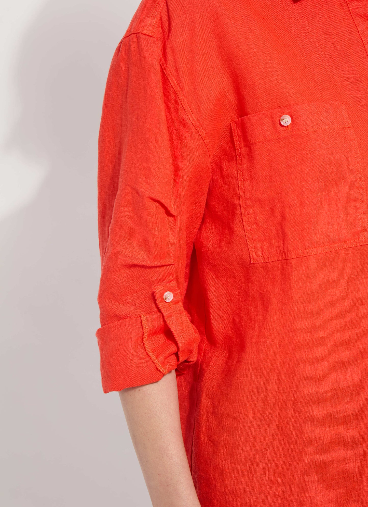 Lysse Rose Roll Tab Utility Linen Shirt Red Kiss