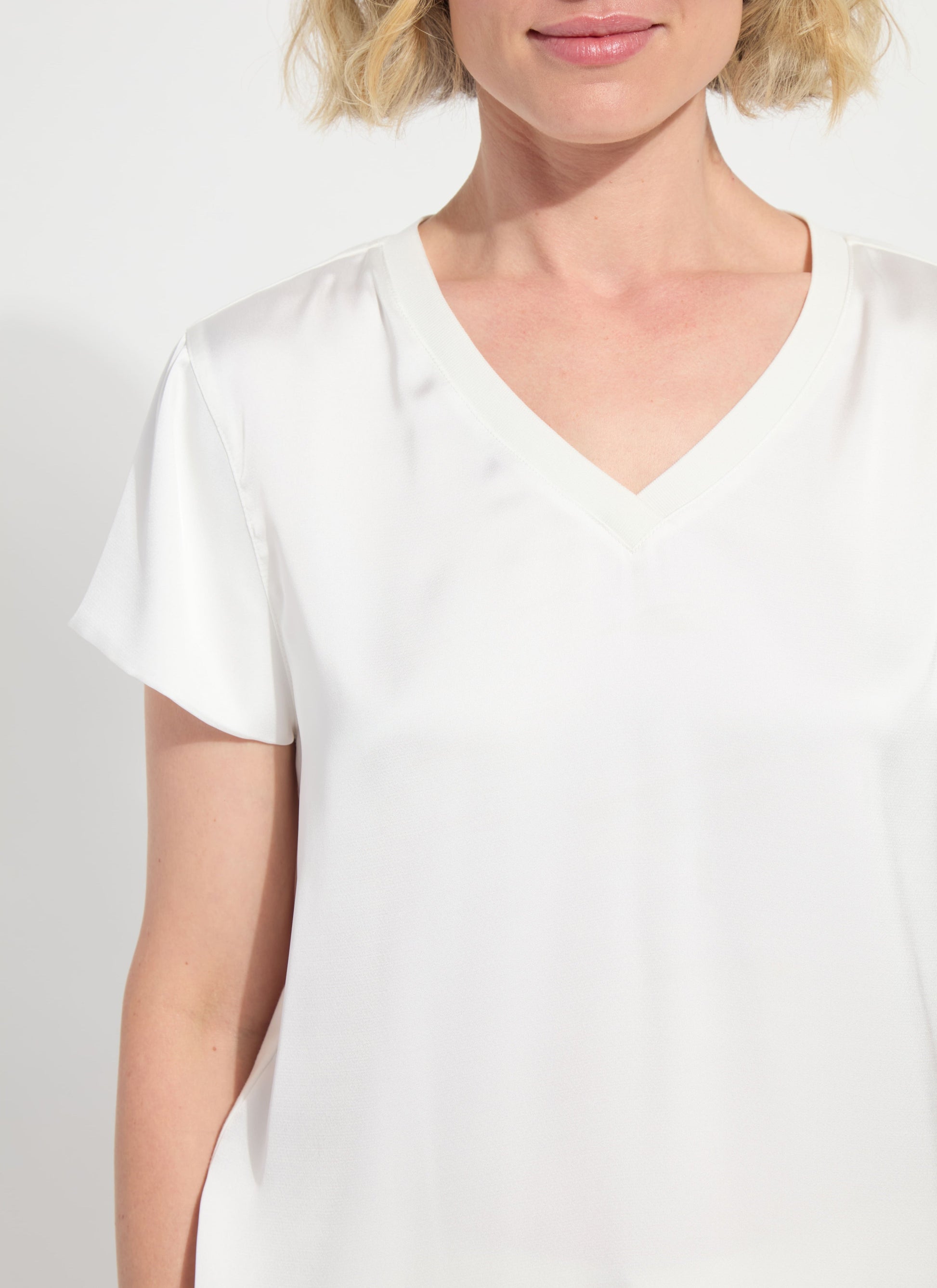 Lysse Saori V Neck Mix Media Top Off-White