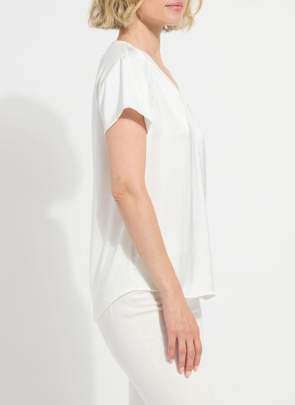 Lysse Saori V Neck Mix Media Top Off-White