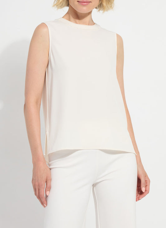 Lysse Kavita Crew Neck Contrast Stitching Shell Chalk