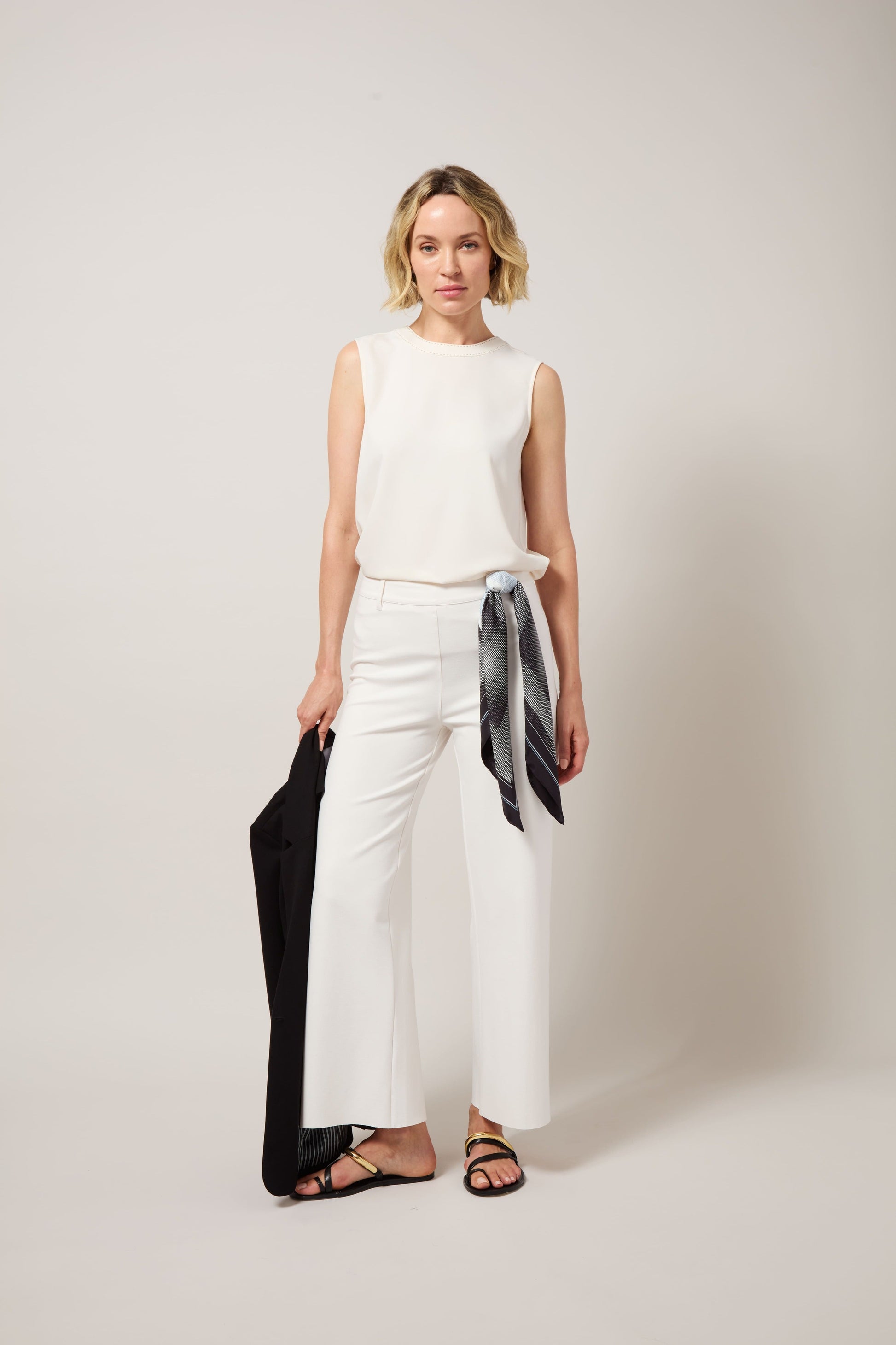 Lysse Kavita Crew Neck Contrast Stitching Shell Chalk