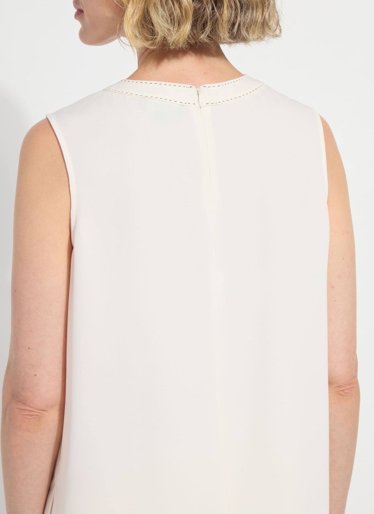 Lysse Kavita Crew Neck Contrast Stitching Shell Chalk