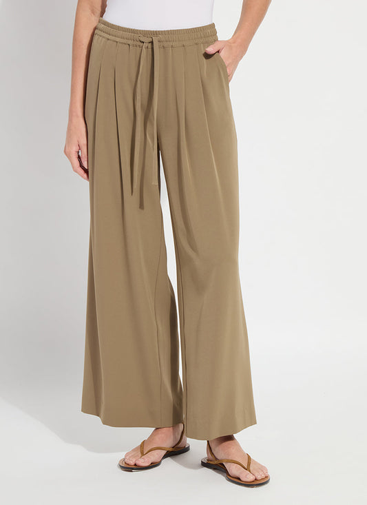 Lysse Mae Pleated Drawstring Wide Leg Pant (28" Inseam) Olive Leaf