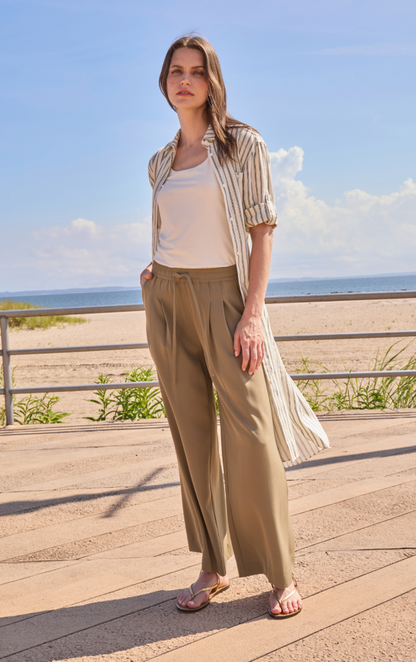 Lysse Mae Pleated Drawstring Wide Leg Pant (28" Inseam) Olive Leaf
