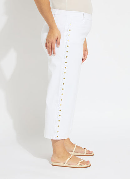 Lysse Willa Scallop Studded Crop Denim Curvy (25" Inseam) White