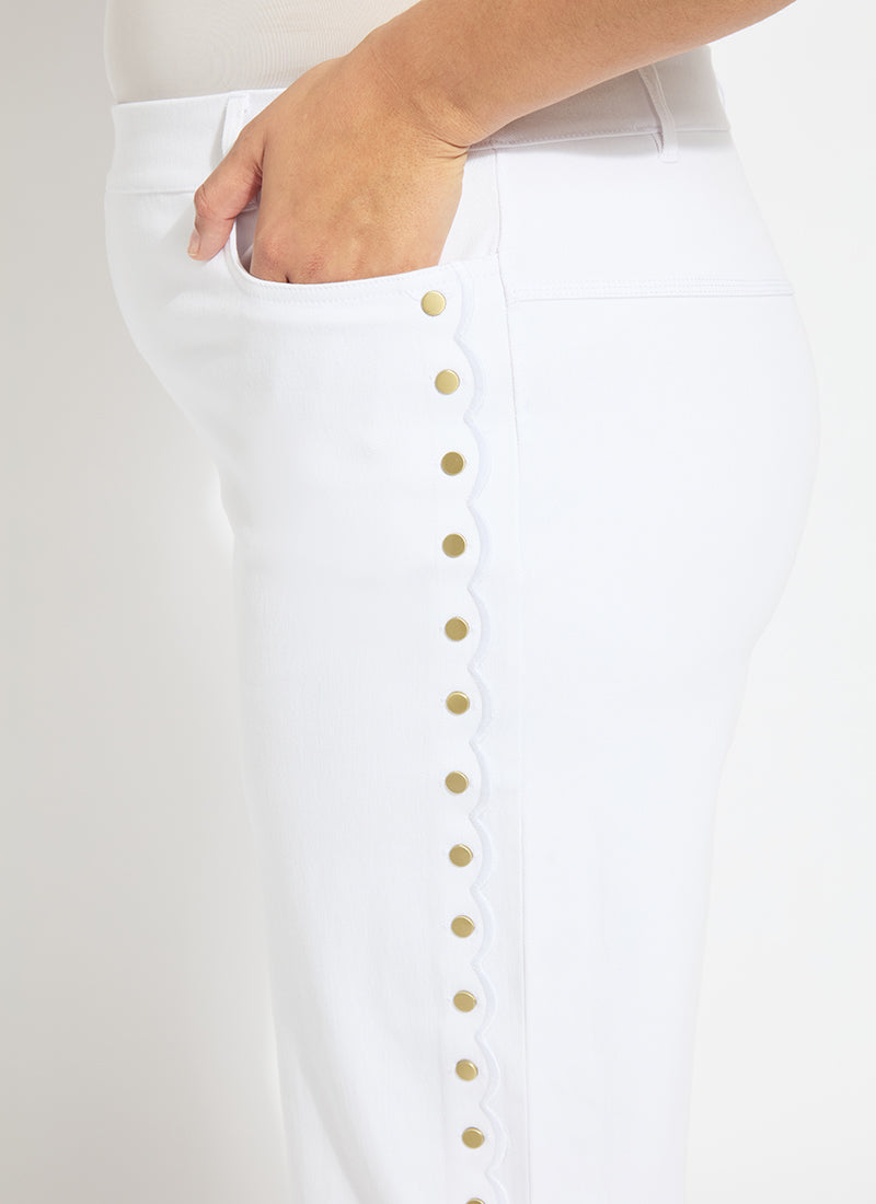 Lysse Willa Scallop Studded Crop Denim Curvy (25" Inseam) White