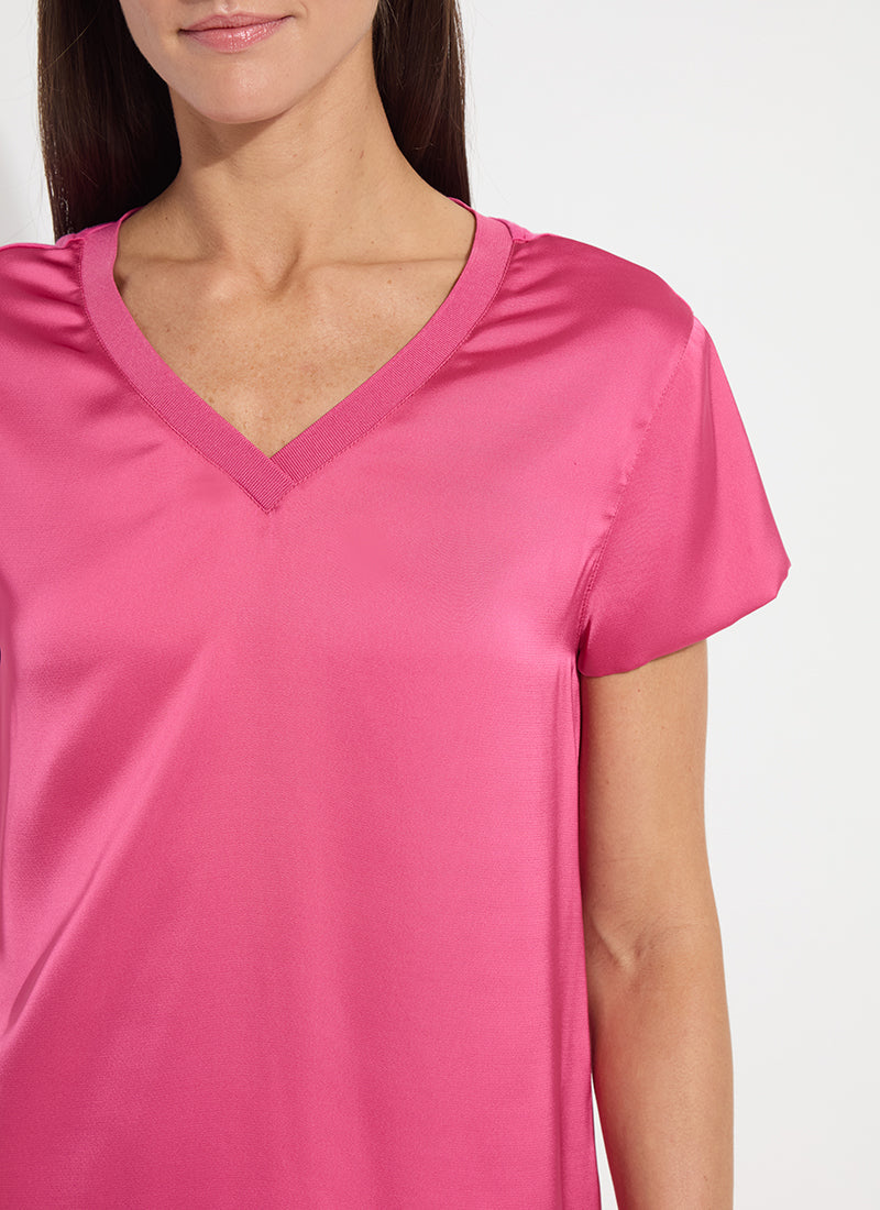 Lysse Saori V-Neck Mix Media Top - Hot Pink Hot Pink