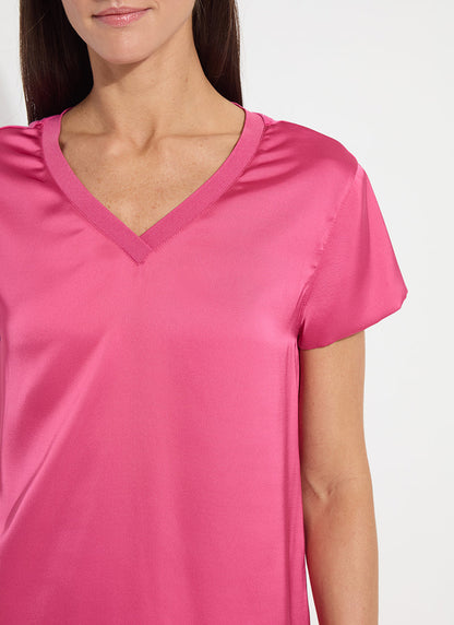 Lysse Saori V-Neck Mix Media Top - Hot Pink Hot Pink