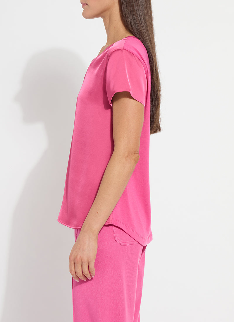 Lysse Saori V-Neck Mix Media Top - Hot Pink Hot Pink