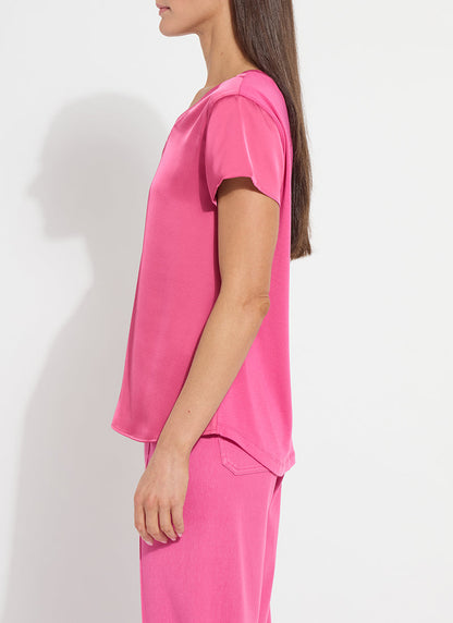 Lysse Saori V-Neck Mix Media Top - Hot Pink Hot Pink