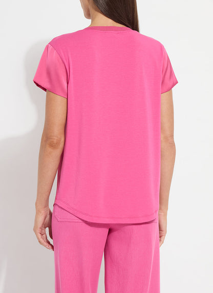 Lysse Saori V-Neck Mix Media Top - Hot Pink Hot Pink