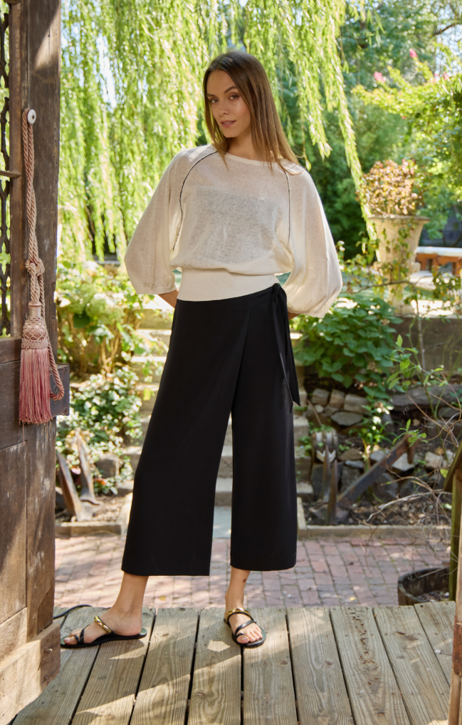 Lysse Anabela Wide Sleeve Knit Linen Sweater Sepia