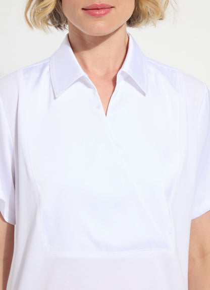 Lysse Safira Shirt Collar Mix Media Top White