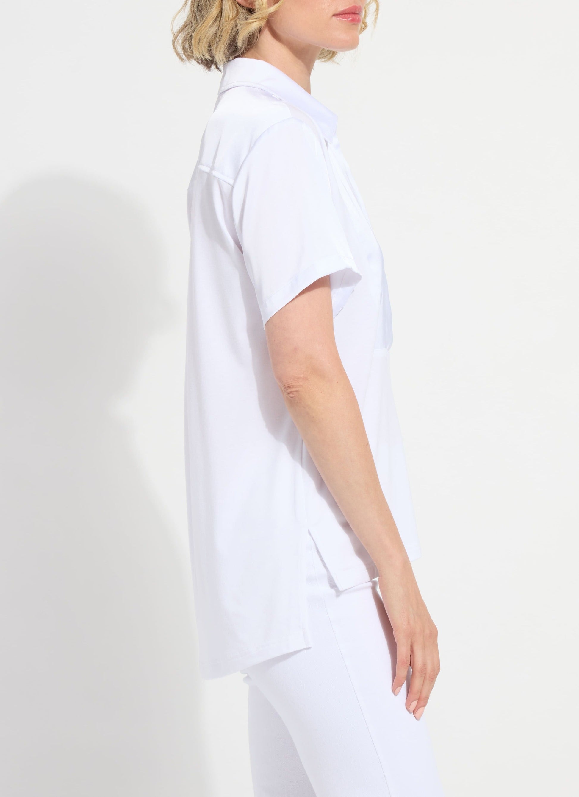 Lysse Safira Shirt Collar Mix Media Top White