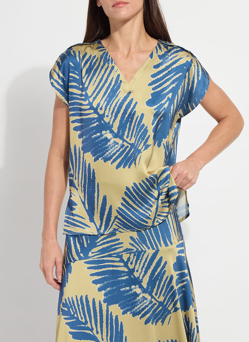 Lysse Catriona Tulip Sleeve Printed Top Sicilian Palm