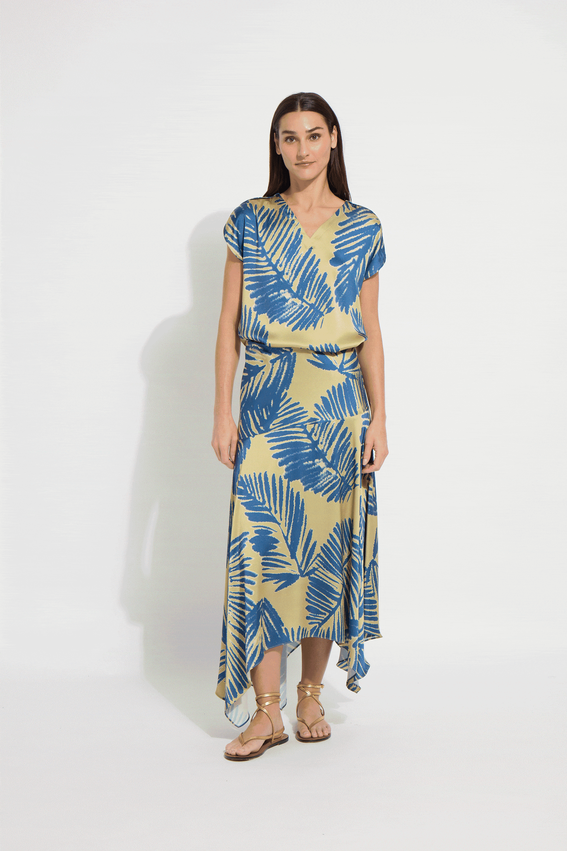 Lysse Catriona Tulip Sleeve Printed Top Sicilian Palm