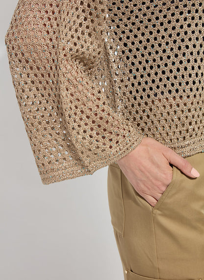 Lysse Bailey Slouchy Net Mesh Knit Raw Umber Sequins