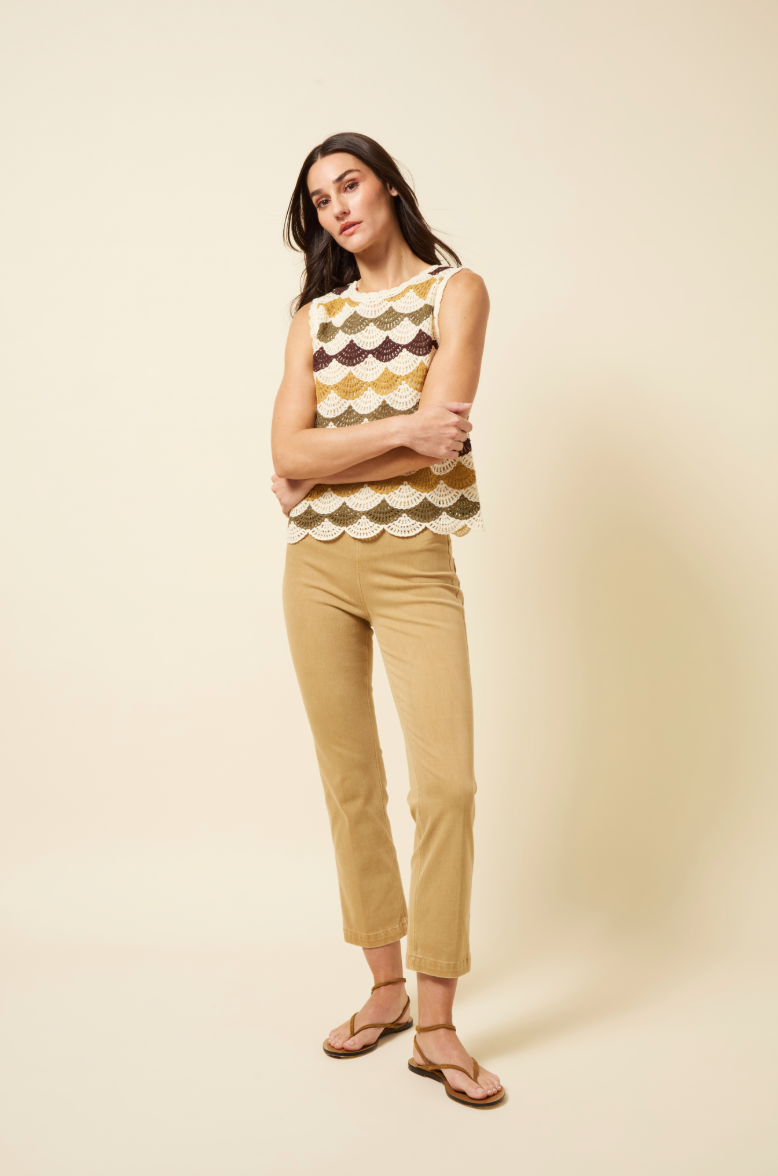 Lysse Faye Crochet Knit Shell Multi Earth Tone