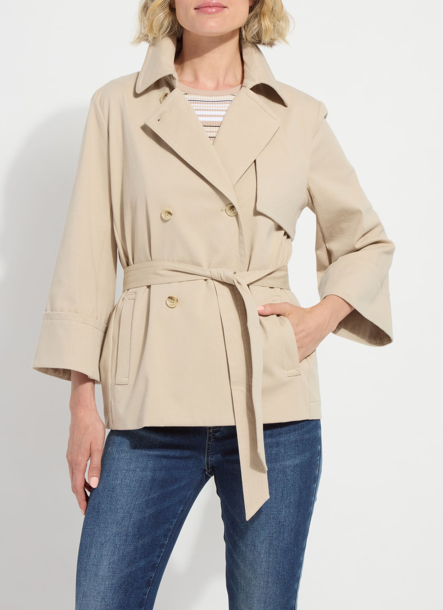 Lysse Dakota Cotton Cropped Trench Crisp Khaki