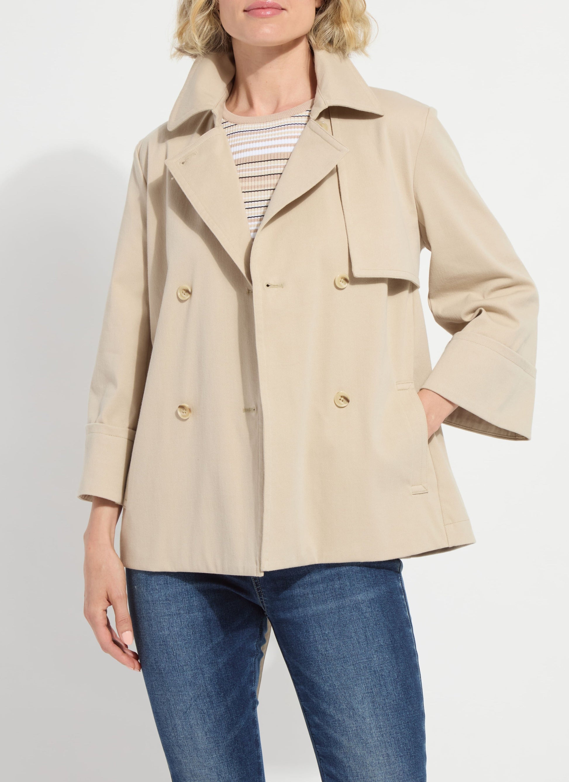 Lysse Dakota Cotton Cropped Trench Crisp Khaki