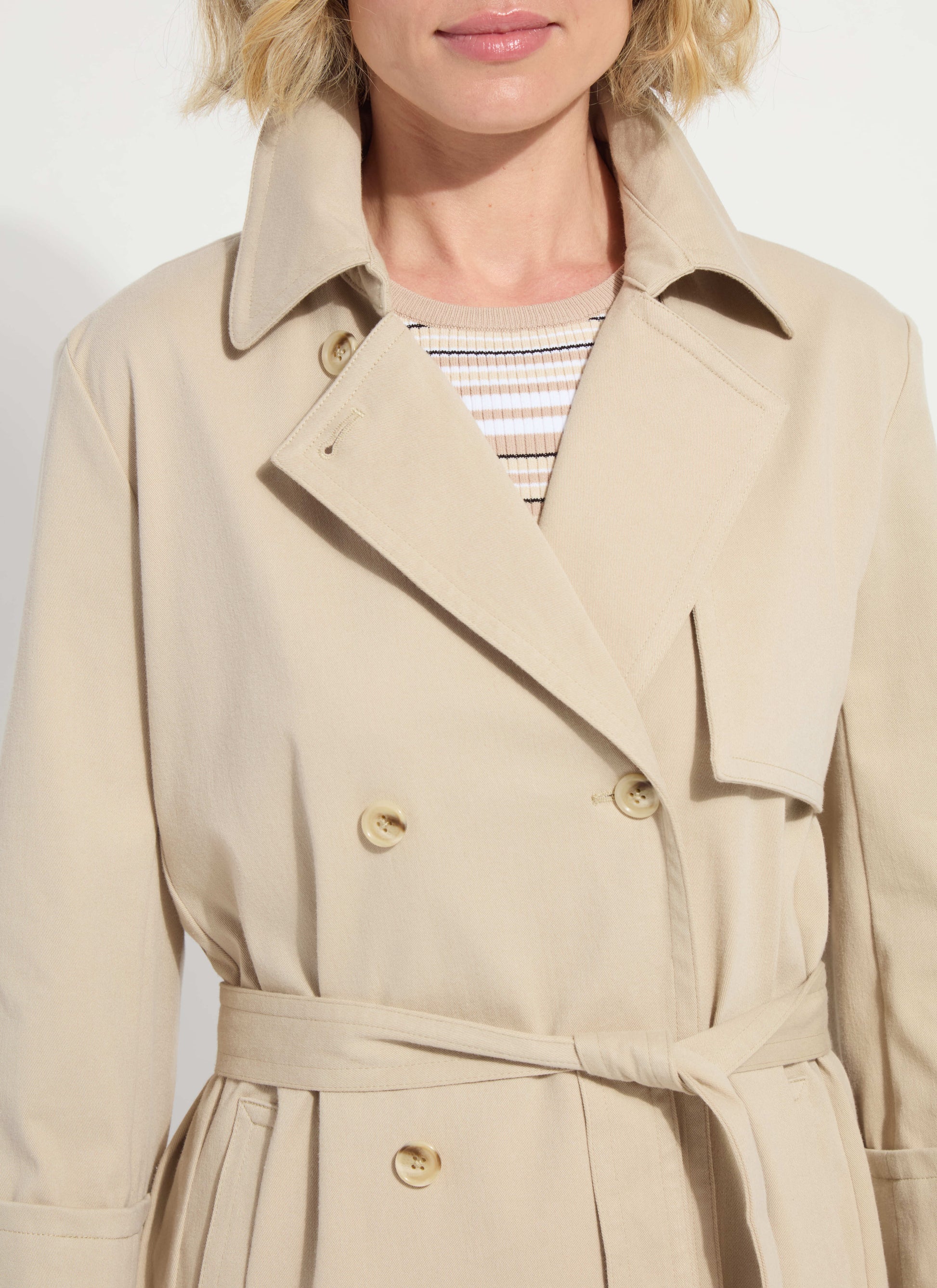 Lysse Dakota Cotton Cropped Trench Crisp Khaki