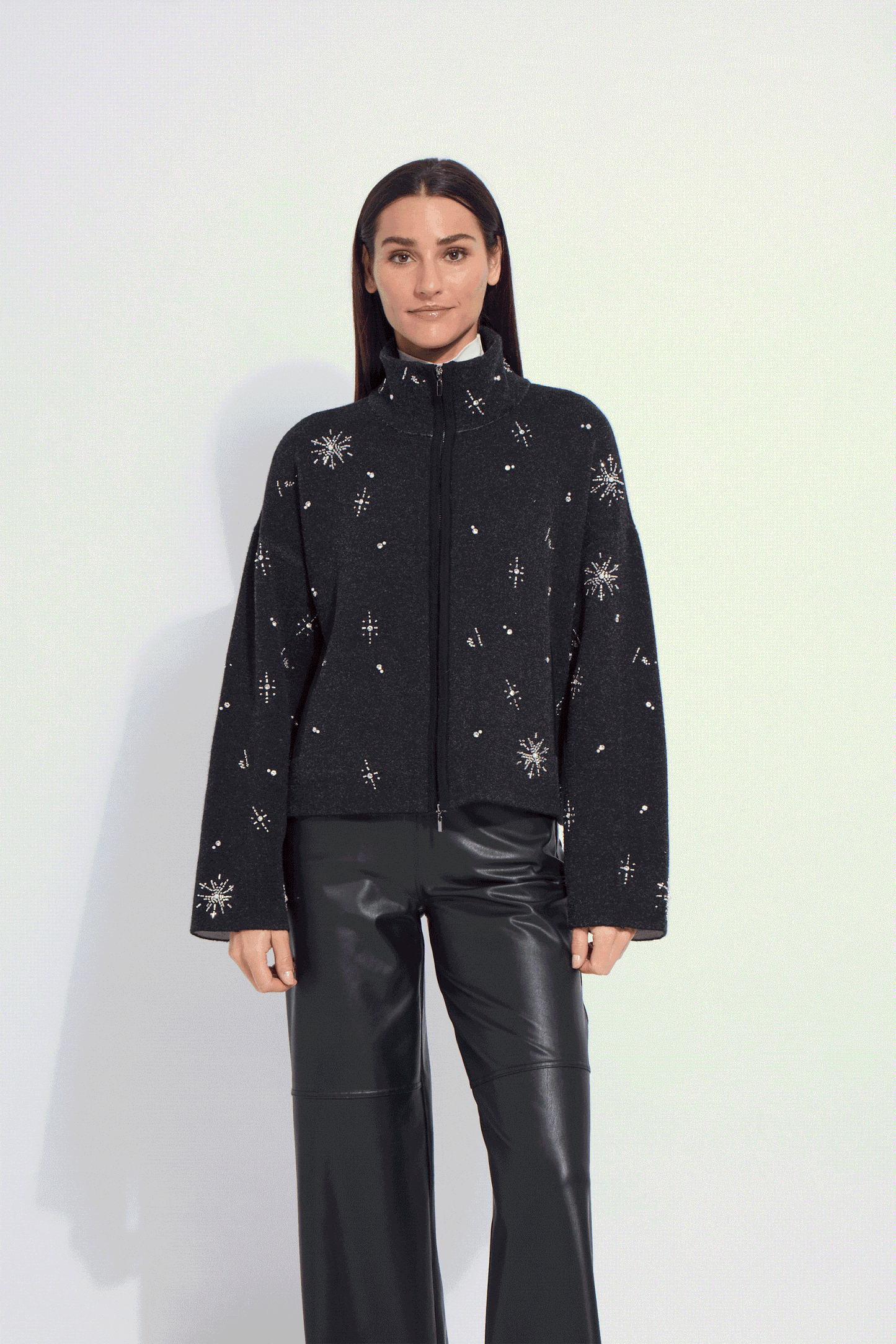 Lysse Scottie Embellished Knit Jacket Charcoal/Light Pewter