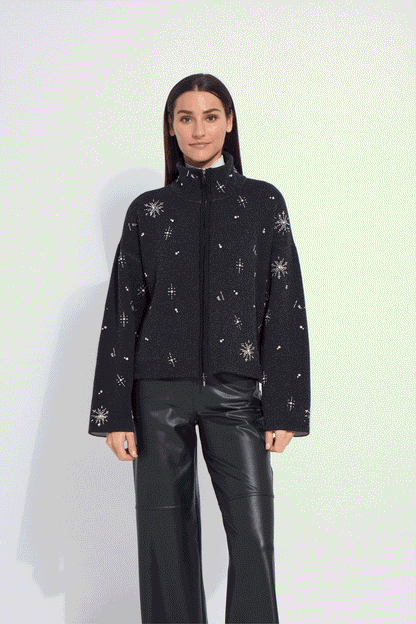 Lysse Scottie Embellished Knit Jacket Charcoal/Light Pewter