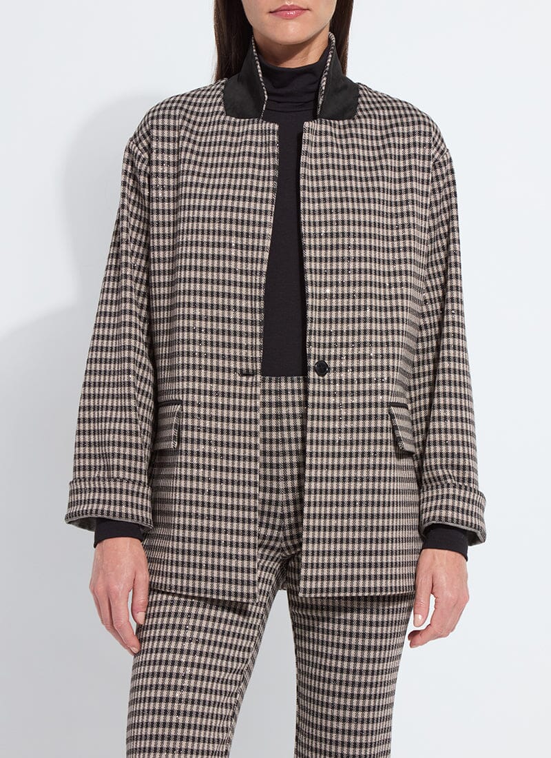 Lysse Colleen Metallic Relaxed Blazer Silver Foil Check