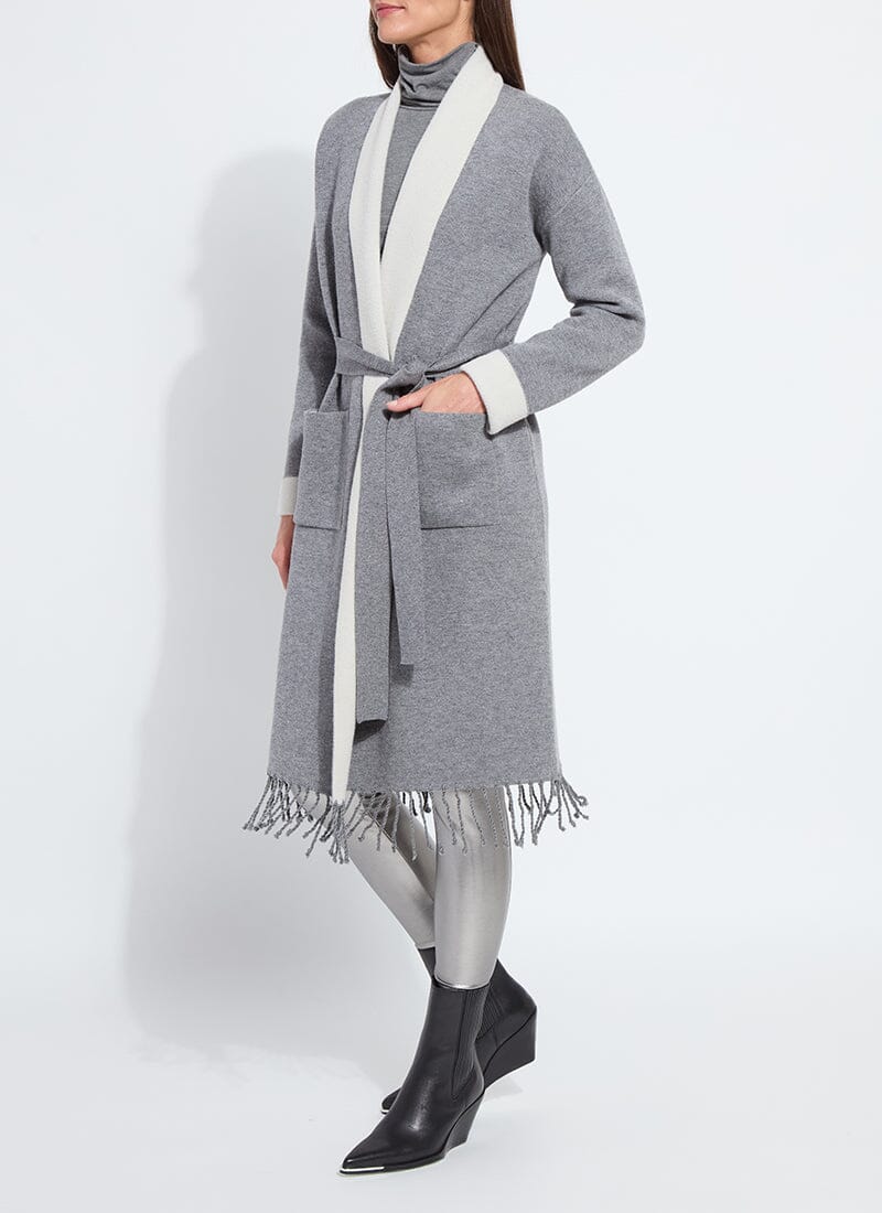 Lysse Juliette Fringed Sweater Coat Grey Melange/Light Pewter