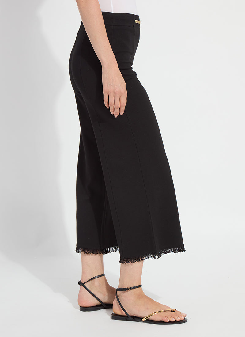 Lysse Ari Wide Leg Crop Fringe Belted Pant (24" Inseam) Black