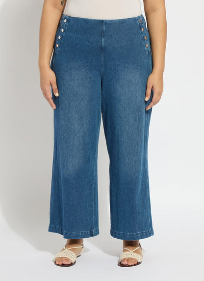 Lysse Mallory Sailor Hi Waist Wide Leg Denim Curvy (28" Inseam) Mid Wash