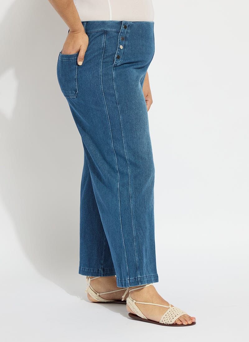Lysse Mallory Sailor Hi Waist Wide Leg Denim Curvy (28" Inseam) Mid Wash