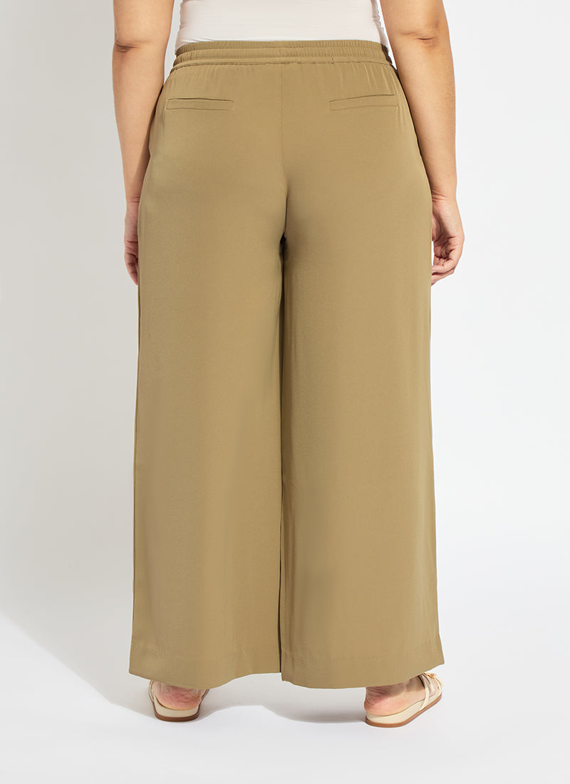 Lysse Mae Pleated Drawstring Wide Leg Pant Curvy (28" Inseam) Olive Leaf