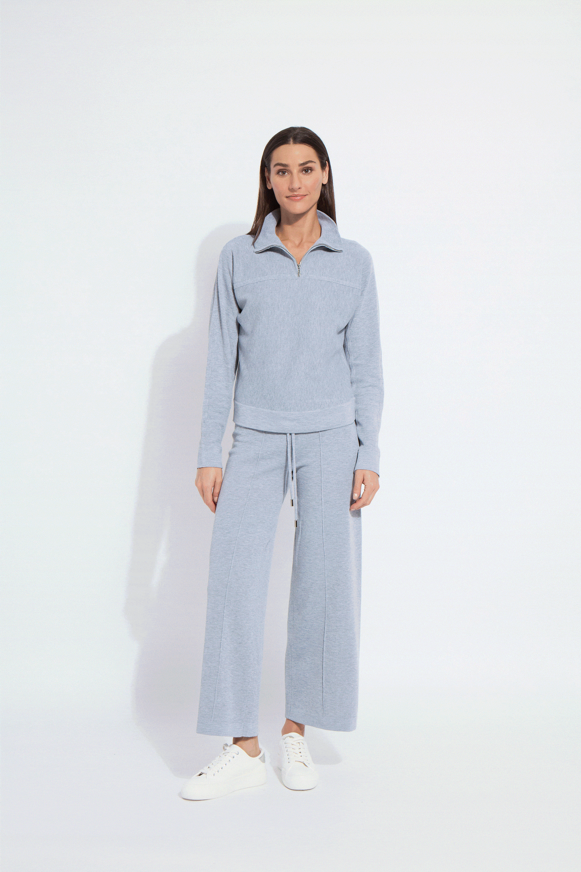Lysse Violetta Knit Lounge Wide Leg Pant (28" Inseam) Grey Melange