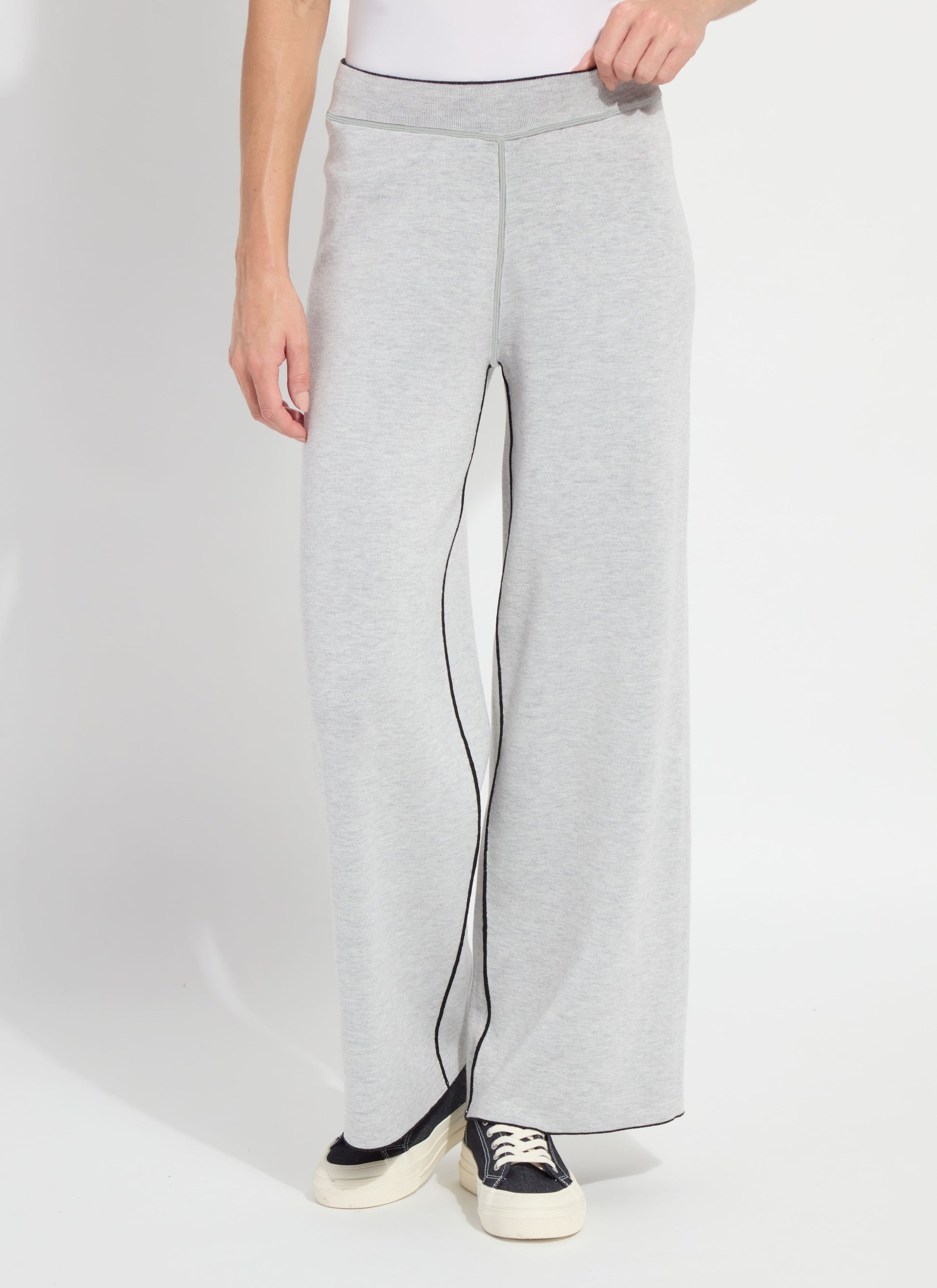 Lysse Odessa Reversible Knit Lounge Wide Leg (28" Inseam) Black/Pearl Grey Melange