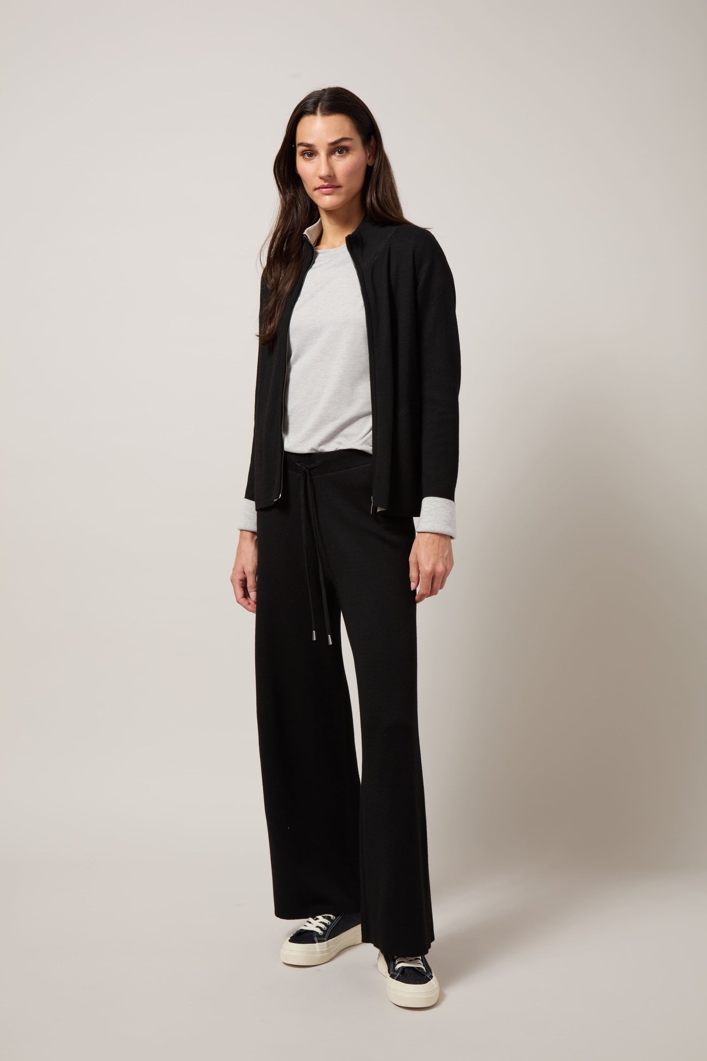 Lysse Odessa Reversible Knit Lounge Wide Leg (28" Inseam) Black/Pearl Grey Melange